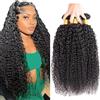 Heiowuio Brazilian Remy Human Hair Bundles Extension 1B Natural Black Color Kinky Curly Unprocessed Capelli umani Tissage Brazilianne Real Human Hair 3 Bundles Total 300G 16 16 16 Inch