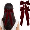 Bvxchg 2 fiocchi per capelli rossi in velluto bordeaux, fermagli per capelli da donna, in tinta unita, accessori per capelli per ragazze, fiocchi per capelli natalizi