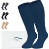 360 Relief Calze Compressione Graduata Donna e Uomo - Taglie forti 1 Coppia Solido Colore Gambaletti Compressione per Sports, Running, Viaggio, Ciclismo, Lavoro - 3XL Blu con Borsa Lavanderia