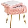IBUYKE rettangolare Faux Fur Vanity Sgabello con stoccaggio, poltrona di trucco pelosa ottomano, seduta imbottita morbida, sgabelli rotondi poggiapiedi con 4 gambe in metallo, rosa WBD022P