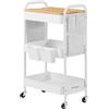 SONGMICS Carrello a 3 Ripiani, Carrellino con Piano d'Appoggio, 2 Contenitori Pensili Rimovibili, 6 Tasche Laterali, per Soggiorno Studio Cucina Bagno, Bianco Nuvola LRC036W01