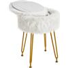 IBUYKE rotondo Faux Pelle Vanity Sgabello con stoccaggio, poltrona di trucco pelosa ottomano, seduta imbottita morbida, sgabelli rotondi poggiapiedi con 4 gambe in metallo, bianco WBD021W