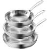 Redchef Set di padelle in acciaio inossidabile non rivestite, set di padelle per induzione, padelle senza PFAS, manico in acciaio inossidabile, manico rivettato adatto a tutti i tipi di fornelli