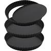 JIEHIN 3 Stampo Crostata Fondo Amovibile 22 cm, Antiaderente Teglia Tortiera per Crostata, Stampo Quiche, Bordo Scanalato, Acciaio al Carbonio