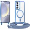 Kokio Cover Magnetica per Samsung Galaxy S25 Plus 5G Case avec Cordino,Compatibile con MagSafe, Trasparente Morbido Custodia Paraurti Antiurto, Resistente all'us, Antigraffio, Blu