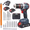 LithiCraft Trapano Avvitatore a Percussione Batteria 21V Motore Brushless, 55Nm, Mandrino in Metallo 13mm, 2 Batterie 2.0Ah, 35+3 Posizioni di Coppia, con Valigetta & 24 Accessori Professionali