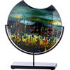 GILDE GLAS art Vaso decorativo rotondo su base in metallo nero, dipinto a mano con elementi in vetro, oggetto artistico, multicolore, altezza 37 cm