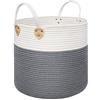 SONGMICS Cesto in Corda di Cotone, Cestello Portaoggetti con Maniglie, Portabiancheria da 50L, per Abiti Giochi Coperte, Salotto e Camera da Letto, 40 x 35 cm (Diam. x A), Grigio e Beige LCB441G01