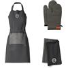 MasterChef Set di Strofinacci Cucina, Grembiule et Guanti Cucina, 100% Cotone, Motivo a Righe Nero, Lavabile in Lavatrice, Resistente al Calore, Logo Ricamato