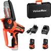 ValueMax Mini Motosega a Batteria 12V, Motosega Elettrica Portatile Senza Filo 11cm (4 Pollici), Sega per Potatura con Caricatore, 2 Batterie da 2,0Ah e Custodia in Plastica Portatile