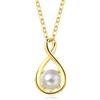 FANCIME Ciondolo a forma di infinito in oro bianco 585, 14 carati, con pietra portafortuna, collana in argento Sterling 925, per la festa della mamma, San Valentino, anniversario, compleanno, regalo