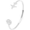 WearTravelers Bracciale Rigido da Donna con Aereo e Mappamondo in Acciaio Inox - Bracciale con Mondo ideale come idea regalo per chi ama viaggiare - Modello Hanoi (Argento Lucido)
