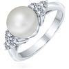 Bling Jewelry Anello personalizzabile con perla coltivata d'acqua dolce bianca, pietre laterali CZ, solitario per fidanzamento o cocktail per donne in argento sterling .925.