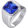 HIJONES Anello da Uomo in Pietra in Acciaio Inossidabile con Zirconi Quadrati Grandi Vintage Blu Navy Misura 22