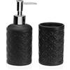 Generico Set Accessori Bagno Nero Opaco in Dolomite (2 Pezzi) - Dispenser Sapone Ricaricabile e Bicchiere Portaspazzolino - Design Moderno a Rilievo, Stabile e Antiruggine per Lavandino, Hotel e B&B
