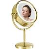 DOWRY Specchio Trucco con Luci da Tavolo 7x Specchio Cosmetico Oro Specchio Bifacciale con Spina,Diametro 21.5 cm