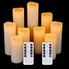 Baikaraer Set di 9 candele a LED, senza fiamma, funzionamento a batteria, diametro 5,5 cm x altezza 10/12,5/15/17,5/20/22,8 cm, candele in vera cera con telecomando e funzione timer 24 ore (avorio)