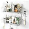VirtuGro Set di 3 Mensola Doccia Senza Foratura con 5 ganci + Portaspazzolini da Bagno Organizer Bagno Mensola Adesiva Porta Bagnoschiuma da Doccia Shower Shelf Acciaio Inossidabile Argento