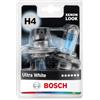 Bosch Lampadine Alogene Ultra White H4, 12 V 60/55 W, Look Moderno LED Bianco - Attacco P43t - Confezione da 2 Lampadine