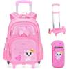 Voici et Voila Zaino Scuola con Ruote Elementare Bambina Zaino Trolley Scuola Ragazza Zaini Bambina Ragazzi Elementare Zainetti Bambini con Rotelle Primario Rosa Gatti 32x18x42cm