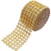 YYaaloa Crafts - Rotolo di nastro con strass finti e strass, 10,2 cm x 9,1 m, 6 file di nastro a rete con motivo floreale dorato per matrimoni, feste, centrotavola, torte, vasi, decorazione