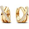 PANDORA Signature Orecchini a cerchio con incrocio con pavé placcati in oro 14k con zirconia cubica trasparente