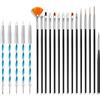 ZEOHBETY Set di pennelli per nail art, 20 pezzi strumenti per design unghie, penna per intaglio acrilico silicone, penna per puntinatura, pennello per gel extension, pennello costruttore, nero e blu.
