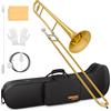 SONICAKE Trombone Alto Bb Lacca Oro Ottone, Kit completo per principianti con Bocchino 7C, Custodia rigida, Guanti e Accessori QTB-01
