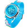 VenSten Orologio digitale sportivo impermeabile per bambini e ragazzi, con LED, per sport e attività all'aria aperta, con allarme luminoso e cronometro, orologio da polso per bambini, Unicorno blu