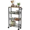 Relaxdays Scaffale da nicchia in Metallo con 4 Ripiani, Ruote, 77x13x45 cm, Marrone/Nero
