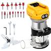 YWNYT Router cordless compatibile con batteria Dewalt 18 V 20 V, 800 W 30000 giri/min trimmer per legno senza spazzole con 6 velocità, base in alluminio fresa con 15 punte per router da 1/4