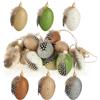 com-four® 18x Uova di Pasqua da appendere - decorazione sospesa per il cespuglio di Pasqua 6 x 4 cm - uova di Pasqua colorate con piume e perline di legno nell'aspetto di uova di quaglia