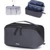 WANDF Borsa da Toilette Uomo - Beauty Case da Viaggio in Pelle PU con Tasca Appendibile Impermeabile Staccabile - Organizer da Bagno che Si Apre a Piano, Kit per Rasoio, per Accessori Viaggio(Grigio)