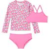Amazon Essentials Set Bikini Tre Pezzi, con Rashguard a Maniche Lunghe Bambine e ragazze, Blu/Floreale Ditsy, 8 anni