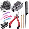 Duufin Kit di Estensione dei Capelli 500 Marrone Scuro Micro Anelli per Extension e 1 Pezzi Pinza 2 Pezzi Ganci 1 Pezzi Pettine a Coda 4 Pezzi Clip Capelli e Mini Elastici