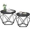 VASAGLE Tavolino da CaffèRotondo, Set di 2 Tavolini ad Incastro, Stile Moderno, Piano Rimovibile, Struttura in Acciaio, Adatto per Soggiorno, Nero LET040B22
