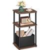 SONGMICS HOME Tavolino, Comodino, 3 Ripiani, Cestino in Tessuto, per Camera da Letto, Soggiorno, Struttura in Acciaio, 30 x 34 x 58 cm, Moderno, Noce Naturale LET286K01