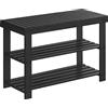 SONGMICS Portascarpe, Scarpiera in bambù a 3 Livelli, Panca per Corridoio, può Contenere Fino a 130 kg, 28,7 x 70,1 x 45,3 cm, per Ingresso, Bagno, Camera da Letto, Nero LBS04H, 28.7 x 70.1 x 45.3 cm