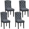 Yaheetech Set 4 Sedie Sala da Pranzo Tessuto Imbottite Eleganti Gambe in Legno Massello Schienale Alto con Bottoni Portata 140 KG Grigie