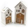DRW Set di 2 lanterne a forma di casa in legno con luce striscia LED in bianco 44x23x22 cm
