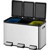 EKO | Pattumiera da cucina riciclabile 10L+10L+10L con pedale | Pattumiera anti-impronta in acciaio inox 30L | Triplo scomparto con chiusura ammortizzata | Design compatto e porta sacchetto