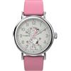Timex Peanuts TW2W88900 - Orologio da donna da 40 mm, cinturino in pelle rosa con quadrante bianco e cassa argentata