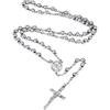 Supcare Collana Rosario Cattolico Uomo Donna Collana Cristiana in Acciaio Inox 316L Rosario Medaglia Santa Maria con Ciondolo Crocifisso Gioielleria Religiosa Preghiera, 66+16 cm, Acciaio inossidabile