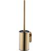 JIUJ Scopino e supporto per WC in acciaio inox, montaggio a parete, autoadesivo, manico lungo, senza foratura, detergente resistente per bagno, oro spazzolato