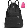 SAWANS Borsa sportiva da palestra con coulisse Stringa impermeabile Tasca con cerniera Zaino per donne Uomini Kit da viaggio Borsa per escursionismo Studenti (Nero)