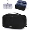 WANDF Borsa da Toilette Uomo - Beauty Case da Viaggio in Pelle PU con Tasca Appendibile Impermeabile Staccabile - Organizer da Bagno che Si Apre a Piano, Kit per Rasoio, per Accessori Viaggio(Nero)