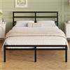 Lutown-Teen Letto Matrimoniale 160x190 cm con Testiera e Pediera, Alta 30 cm, Rete a Doghe in Metallo, Struttura Letto in Ferro Battuto, Spazio Aggiuntivo Sotto, Montaggio Facile, Moderno, Nero