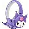 Roffatide Cuffie Bluetooth pieghevoli leggere a cartone animato Kuromi per viaggio/ufficio/cellulare/PC tramite app, bassi profondi, comode, aderenti, per casa, ufficio, viaggi, viola