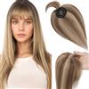Elailite Hair Topper Capelli Veri Donna Clip in Posticci Toupee Toupet Silk Lace Protesi 44g 45cm #4P27 Marrone Cioccolato/Biondo Scuro (10cmx10cm)