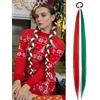 Ohobloom Hair 2 Pack Colored Braid Ponytail Extensions 26 Inch for Women Girls - Green, Red, White - Christmas, Braiding, Crazy Hair Day Accessories with Hair Tie
